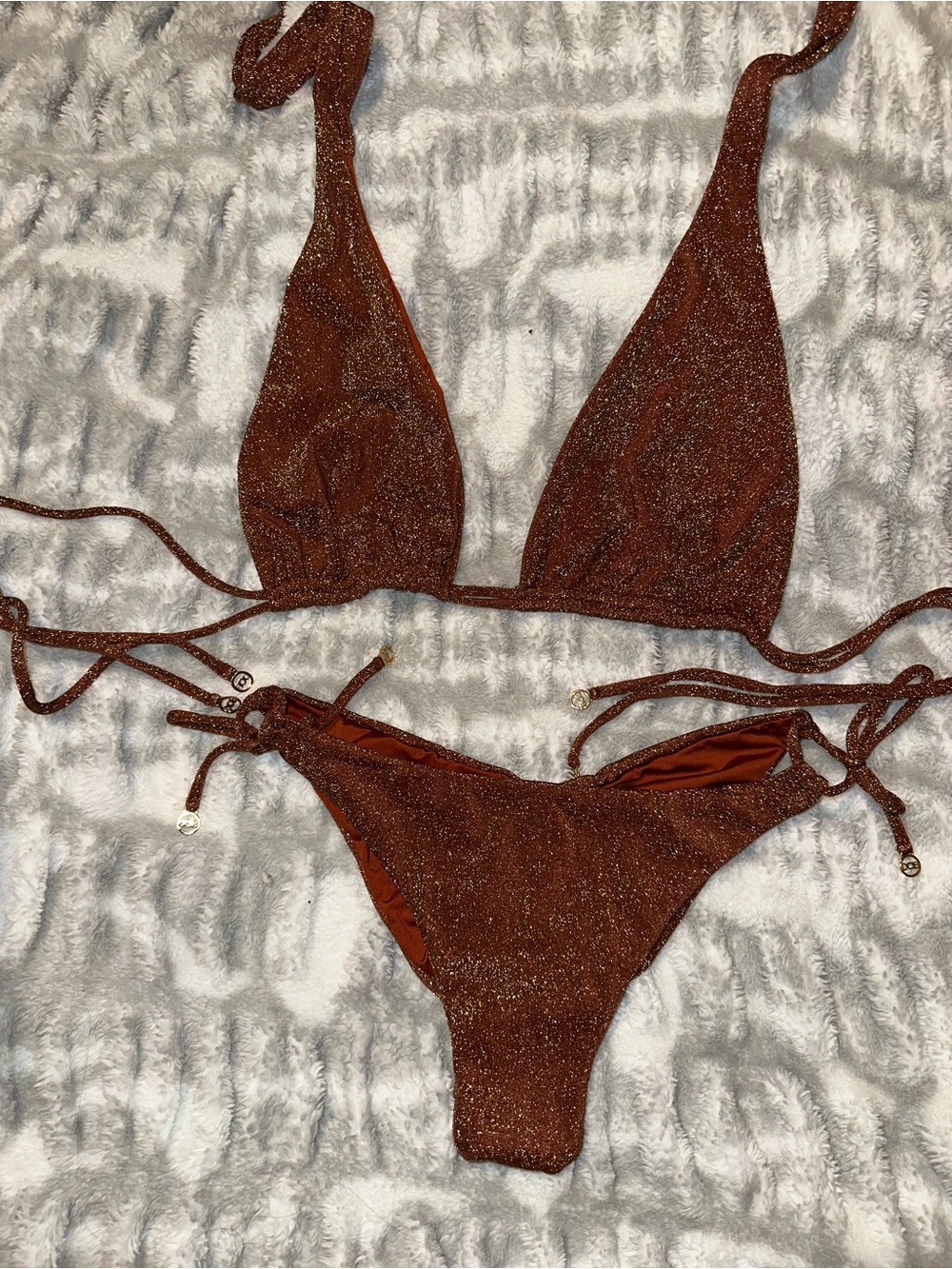 Shimmery Rust Tie-Side Bikini Set - Women Swim